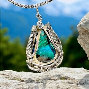 🌺LARGE Artisan Silver & Amazonite Necklace